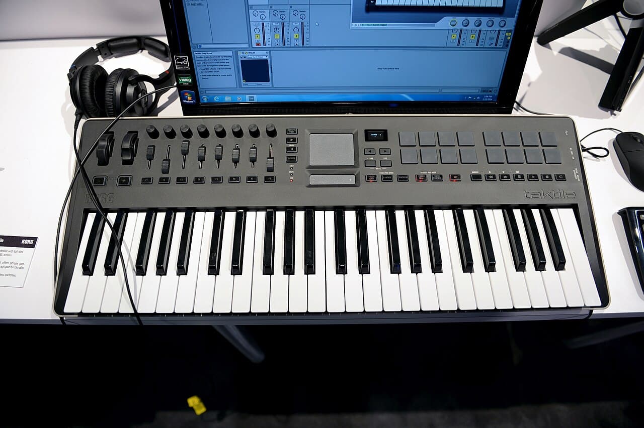 A Korg Taktile USB MIDI controller keyboard connected to a PC