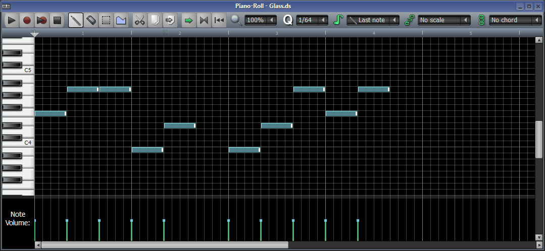 The piano roll editor of the LMMS digital audio workstation